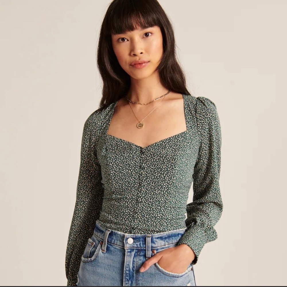 Abercrombie Long-Sleeve Button-Through V-Neck Top